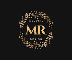 coleção de logotipos de monograma de casamento de carta de iniciais mr, modelos modernos minimalistas e florais desenhados à mão para cartões de convite, salve a data, identidade elegante para restaurante, boutique, café em vetor