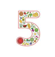 conjunto de ícones de colagem de alimentos e bebidas a partir do número 5. conjunto de vetores de alérgenos essenciais e ícones de linha de dieta. conjunto de ícones de comida editável.