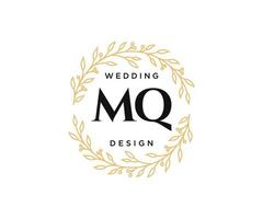 coleção de logotipos de monograma de casamento de letra mq, modelos modernos minimalistas e florais desenhados à mão para cartões de convite, salve a data, identidade elegante para restaurante, boutique, café em vetor