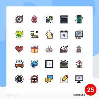conjunto de pictogramas de 25 cores planas de linha preenchida simples de dados de página da web de informações elementos de design de vetores editáveis