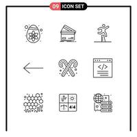 conjunto de 9 símbolos de símbolos de ícones de interface do usuário modernos para doces seta dinheiro corredor de corrida de obstáculos elementos de design de vetores editáveis