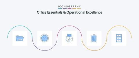essencial do escritório e pacote de ícones de excelência operacional azul 5, incluindo cofre. resultado. temporizador. boletim. cara vetor