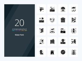 20 ícone de glifo sólido do parque aquático para apresentação vetor
