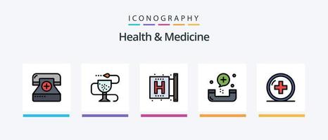 linha de saúde e medicina cheia de 5 ícones, incluindo fitness. ligar. médico. medicina. Formato. design de ícones criativos vetor