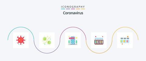 pacote de ícones de 5 planos de coronavírus, incluindo garrafa. tubos. vírus. teste. ficando vetor