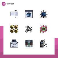 pacote de interface do usuário de 9 cores planas básicas de linhas preenchidas do jogo badminton emojis tristes globais elementos de design de vetores editáveis