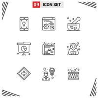 grupo de símbolos de ícone universal de 9 contornos modernos de elementos de design de vetores editáveis de apresentação de negócios de estratégia
