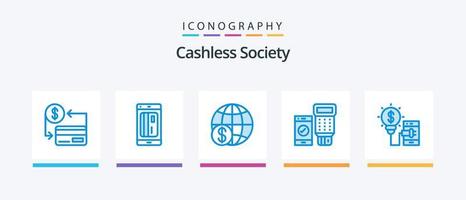 pacote de ícones azul 5 da sociedade sem dinheiro, incluindo qr. código. crédito. no mundo todo. dinheiro. design de ícones criativos vetor