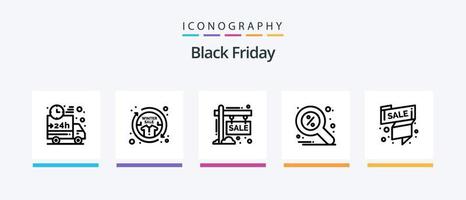 Black Friday Line 5 Icon Pack, incluindo loja. on-line. rótulo. desconto. Sol. design de ícones criativos vetor