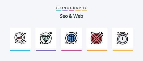 seo e web line cheio de 5 ícones incluindo . globo. gráfico. rede. menor. design de ícones criativos vetor