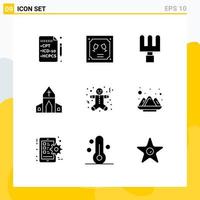 9 interface do usuário pacote de glifos sólidos de sinais modernos e símbolos de ferramentas coloridas de biscoito de gengibre elementos de design de vetores editáveis cruzados