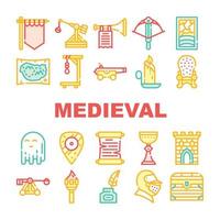 conjunto de ícones de coleção de meia idade medieval vetor
