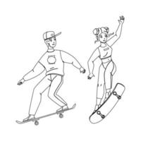 vetor de andar de skate menino e menina juntos