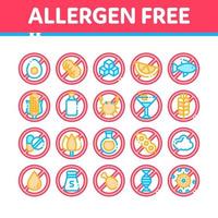 conjunto de ícones de linha fina de vetor de produtos livres de alérgenos