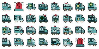 conjunto de ícones de veículos de emergência contorno de cor vetorial vetor