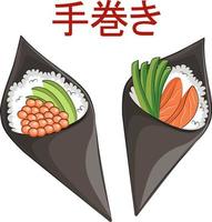 cozinha japonesa, conjunto de comida asiática. para menus e cartazes de restaurantes. sites de entrega vector ilustração plana isolada no fundo branco. conjunto de molho de soja onigiri de rolos de sushi. imagem de estoque