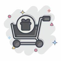 ícone comprar com presente. relacionado ao símbolo da loja online. estilo cômico. ilustração simples. fazer compras vetor