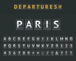 aeroporto mecânico flip board paris e conjunto de letras e números. vetor