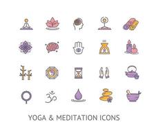 yoga meditação relaxamento sinal cor conjunto de ícones de linha fina. vetor