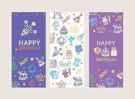 conjunto vecrtical de anúncio de cartão de pôster de banner de feliz aniversário. vetor
