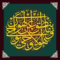 caligrafia árabe, alcorão surah an najm versos 3-4 traduzido e não o que ele disse o alcorão de acordo com sua vontade, nada além do alcorão é uma revelação que foi revelada vetor
