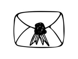 envelope de doodle desenhado à mão com selo de cera. clipart de vetor. carta com selo de cera. contorno. vetor