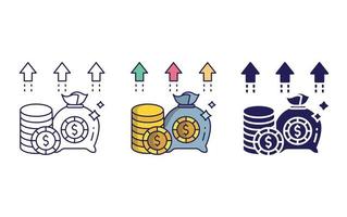 crescimento financeiro, ícone do saco de dinheiro vetor
