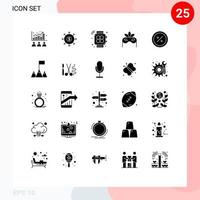 Pacote de glifos sólidos de 25 interfaces de usuário de sinais e símbolos modernos de comércio eletrônico, disfarce de dinheiro, elementos de design de vetores editáveis