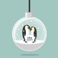 família de pinguins amorosos dentro de uma decoração de natal vetor