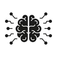 cérebro humano e pictograma de glifo de tecnologia de rede. ícone de silhueta de inteligência artificial. ai, ícone do conceito de neurociência de inovação. ilustração vetorial isolada. vetor