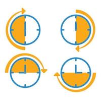 gerenciamento de tempo. relógios com horários diferentes. gestão do tempo a cada seis horas. relógio com círculo de seta. símbolo do ícone do tempo isolado no fundo branco. vetor