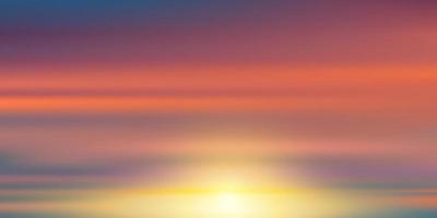noite do pôr do sol do céu com laranja, amarelo, rosa, roxo, cor azul, paisagem dramática do crepúsculo da hora dourada, céu romântico horizontal da bandeira do vetor do nascer do sol ou da luz solar para o fundo de quatro estações.