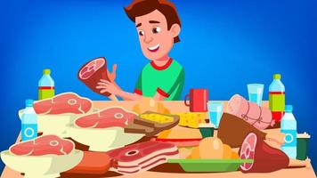 vetor de show comendo mukbang. cara. alimentação social. popular blogueiro de streamer de vídeo. ilustração