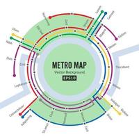 vetor de mapa do metrô. modelo de esquema de transporte da cidade para estrada subterrânea. fundo colorido com estações
