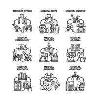 conjunto de ícones de emergência médica vector ilustrações negras