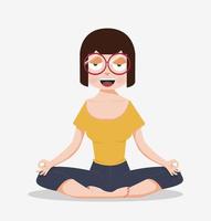 mulher meditando e fazendo ioga vetor