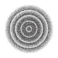 vetor de forma geométrica abstrata. círculo redondo pontilhado preto. grão de filme, ruído, textura grunge. ilustração em vetor gravura dotwork.