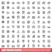 Conjunto de 100 ícones de equipe, estilo de estrutura de tópicos vetor