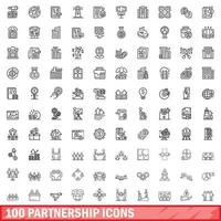 conjunto de 100 ícones de parceria, estilo de estrutura de tópicos vetor