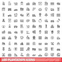 Conjunto de 100 ícones de plantação, estilo de estrutura de tópicos vetor