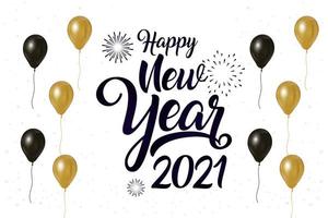 feliz ano novo, pôster de comemoração de 2021 com balões vetor