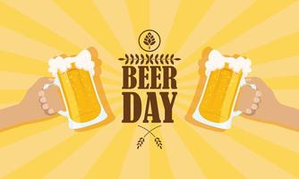 banner de celebração do dia da cerveja com canecas comemorando
