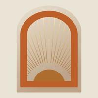 sol de gradiente linear boho com ilustração de arco. elementos de arquitetura de terracota em estilo boêmio. sol boêmio, sinal de linhas, logotipo. arte estética contemporânea marroquina. vetor
