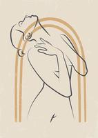 cartaz de ilustração de corpo de mulher linear abstrata. decoração de parede de estilo moderno. coleção de cartazes artísticos contemporâneos para impressão vetor