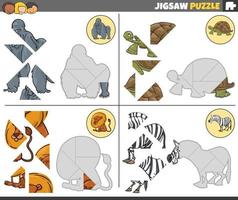 jogo de quebra-cabeça com animais de desenho animado vetor