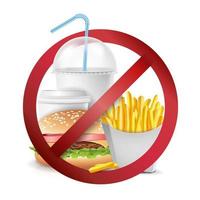 vetor de perigo de fast-food. nenhum símbolo de comida permitida. ilustração realista isolada.