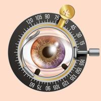 vetor de banner de teste de olho. quadro de trilha. equipamento de diagnóstico. verificação de optometrista. ilustração de cuidados