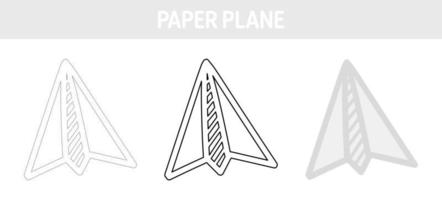 planilha de rastreamento e coloração de avião de papel para crianças vetor