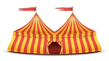 vetor de tenda de circo realista. listras vermelhas e amarelas. ilustração de tenda de circo big top dos desenhos animados