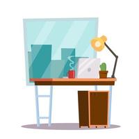 vetor de conceito de local de trabalho de escritório. mesa de trabalho. espaço de trabalho clássico. mesa, ilustração de computador.